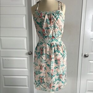 Sessun Pink and Green Halter Midi Sundress for Casual Wear